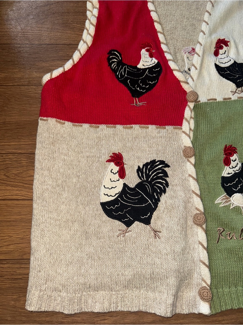 Vintage 90s Mandal Bay Knit Chicken Rooster Embroidered Sweater Vest Size Xl - Picture 5 of 13